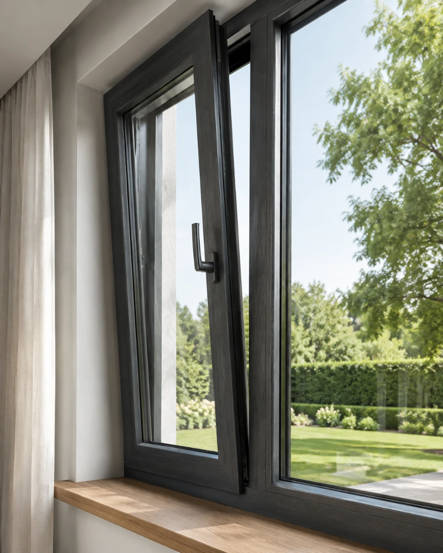 Sfeerbeeld van kunststof kozijnen op maat met isolerend glas en zorgvuldig afgewerkte profielen